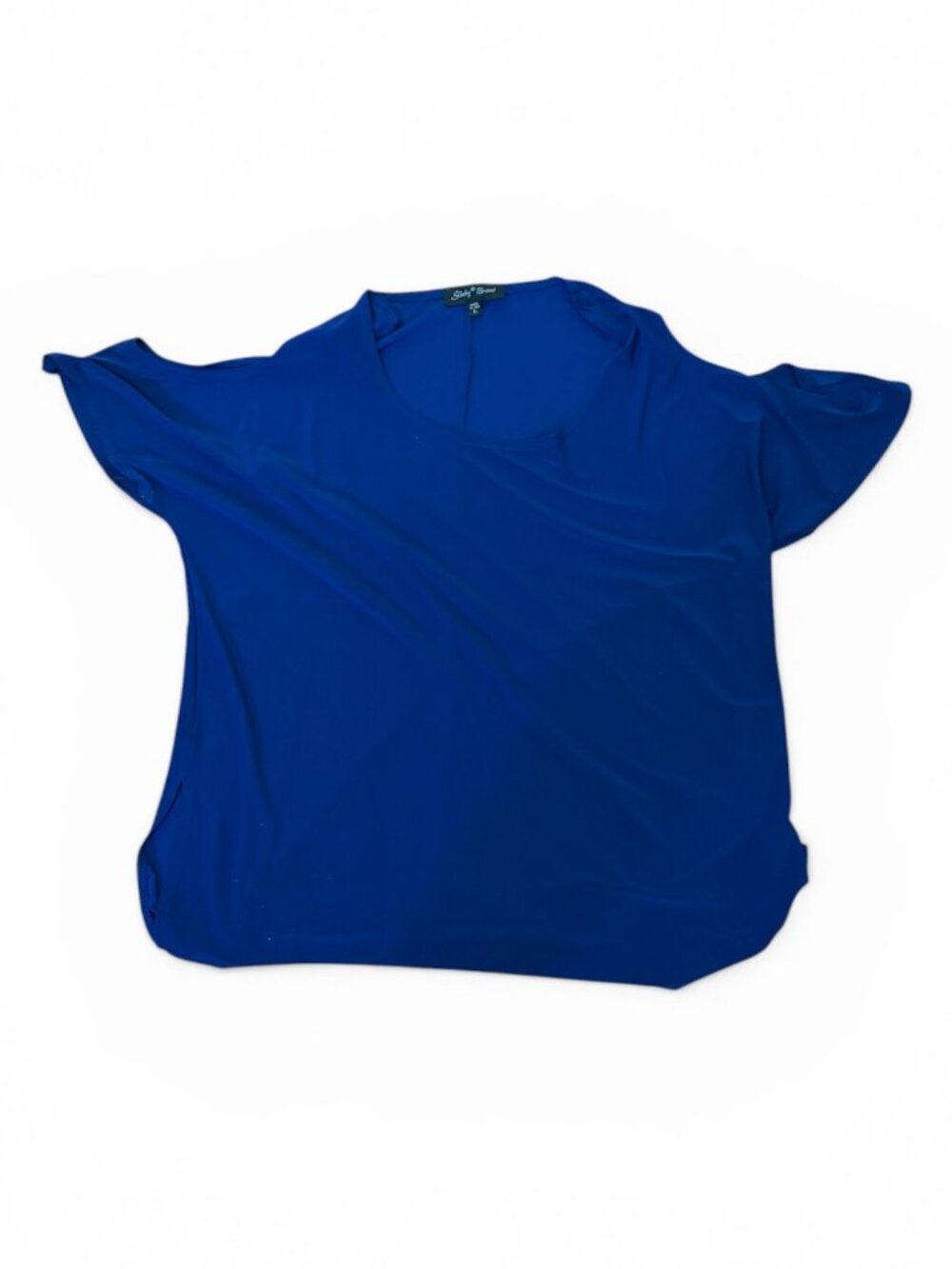 Slinky Brand Blue Blouse Peekaboo Shoulders Women's Large - Picture 3 of 5